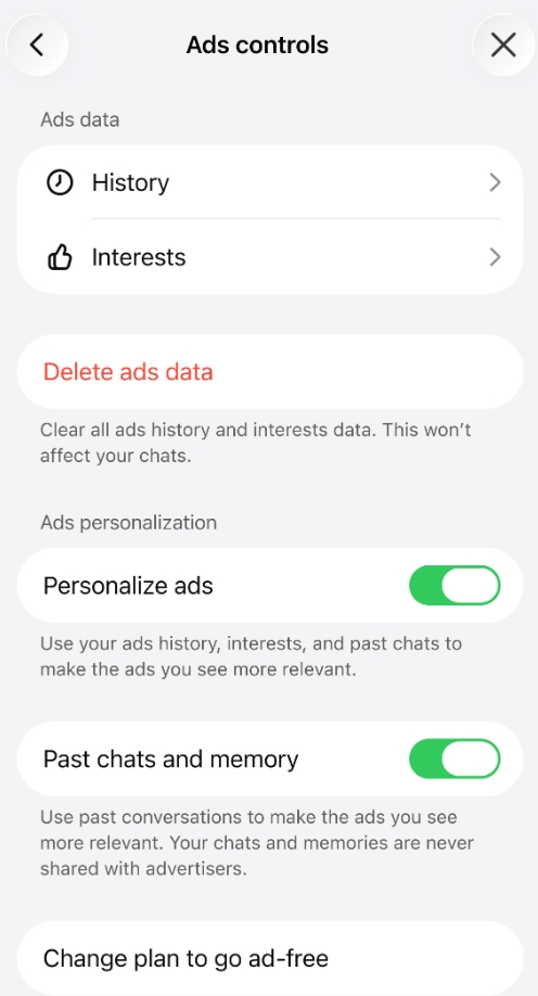 control de anuncios adds de chatgpt